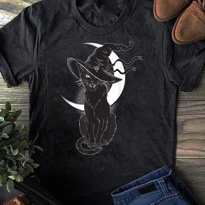 Halloween Black Cat Witch T-Shirt